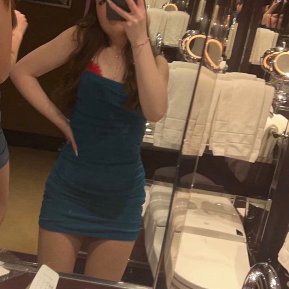 Garage Teal Mini Dress with Ruched Design